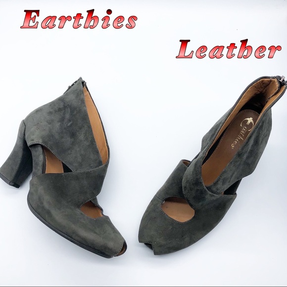 Earthies Shoes - Earthies-Leather Dark Gray peep Toe Heel 9